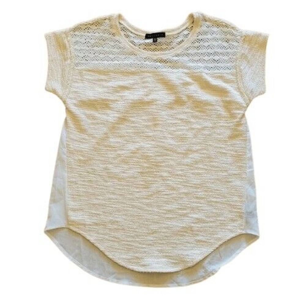 Sanctuary Shirt Womens Medium Cream White Crochet Top Sheer Back Short Sleeves